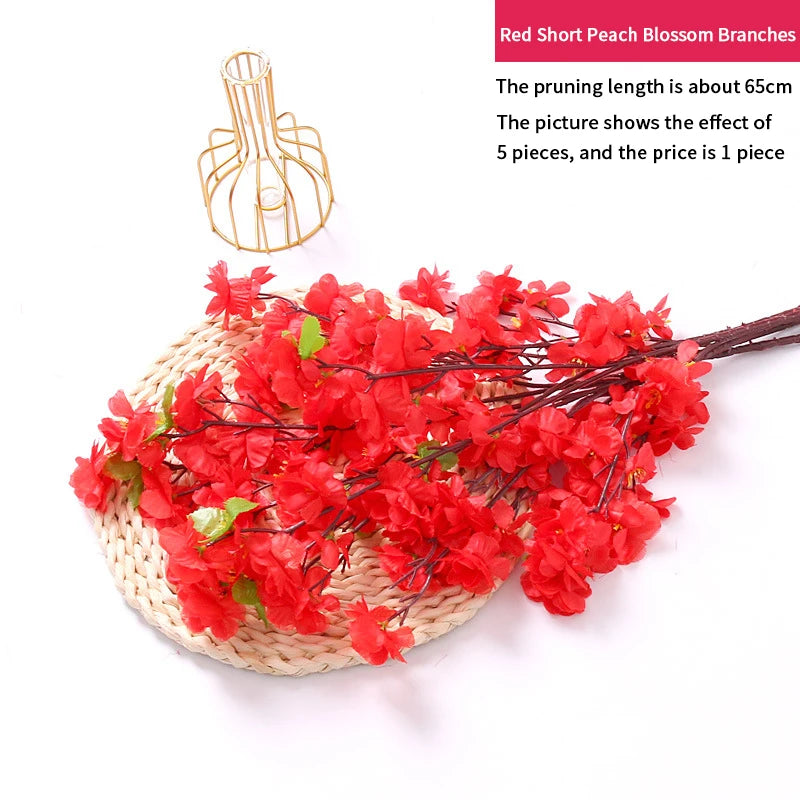 Artificial Peach Blossom Branch, Spring Plum Blossom, Silk Flower, Tree Decoration, Home, Wedding, DIY, 1 Pc, 3 Pcs, 5Pcs