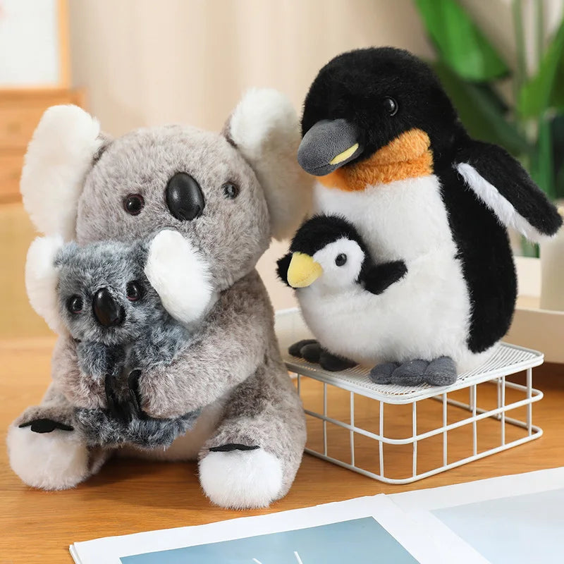 Artificial Creative Mother And Child Animal Plush Doll Koala Penguin Breeding Bag Plush Toy Birthday Gift For Boys And Girls