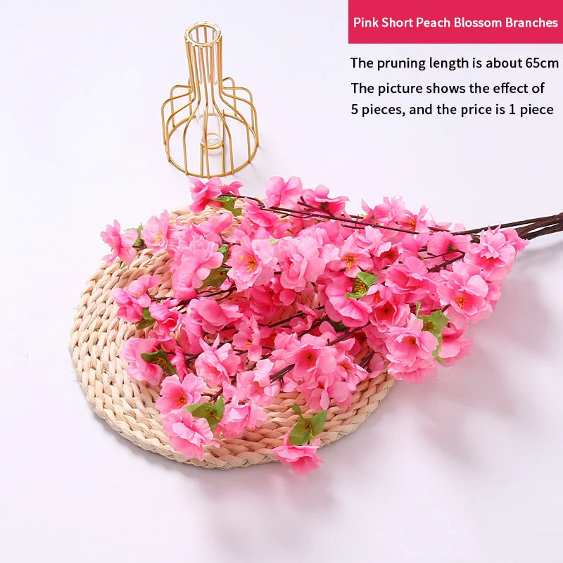Artificial Peach Blossom Branch, Spring Plum Blossom, Silk Flower, Tree Decoration, Home, Wedding, DIY, 1 Pc, 3 Pcs, 5Pcs