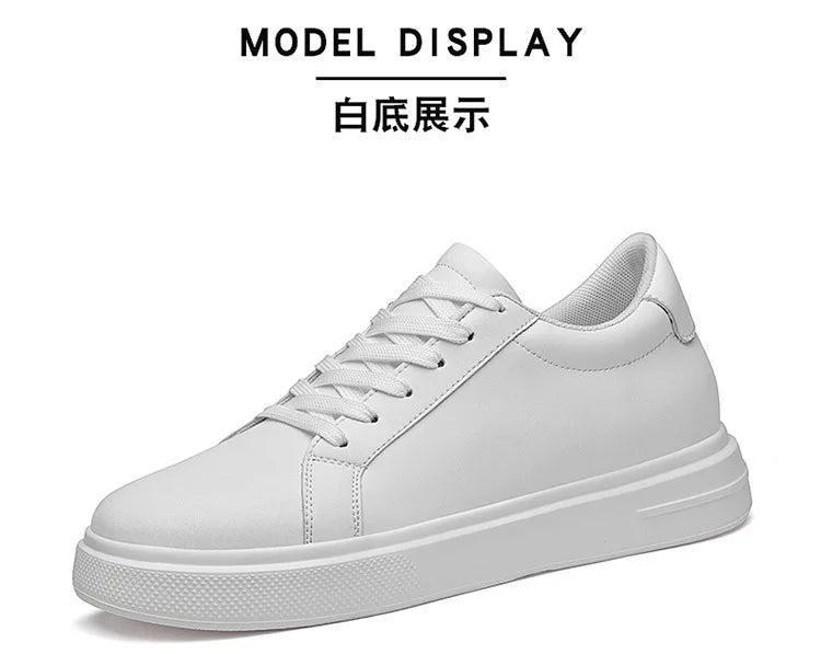 Fashion PU Leather Elevator Shoes for Men 6cm 8cm 10cm Invisible Height Increase White Sneakers Cortex Heightening Casual Shoes