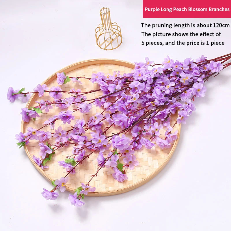 Artificial Peach Blossom Branch, Spring Plum Blossom, Silk Flower, Tree Decoration, Home, Wedding, DIY, 1 Pc, 3 Pcs, 5Pcs