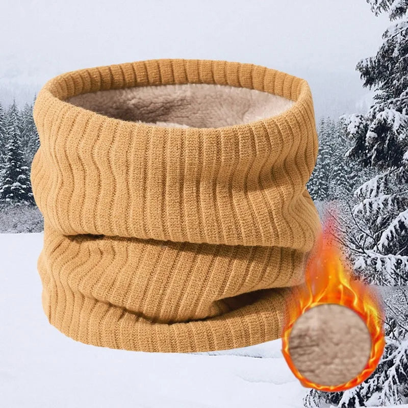 Winter Scarf for Men Fleece Ring Bandana Knitted Warm Solid Scarf Women Neck Warmer Thick Cashmere Hot Handkerchief Ski Mask