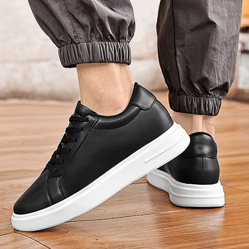 Men's invisible height increasing board shoes leather casual shoes white shoes tie youth white sports shoes