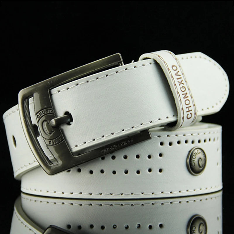 Men's Casual Belt Hollow Rivet Wide PU Leather Belt For New Fashion Strap Male High Quality Jeans Belt Punk Style
