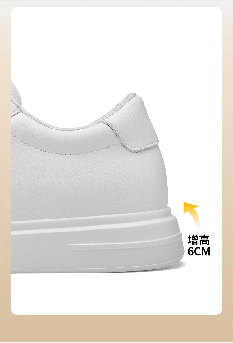 Men's invisible height increasing board shoes leather casual shoes white shoes tie youth white sports shoes