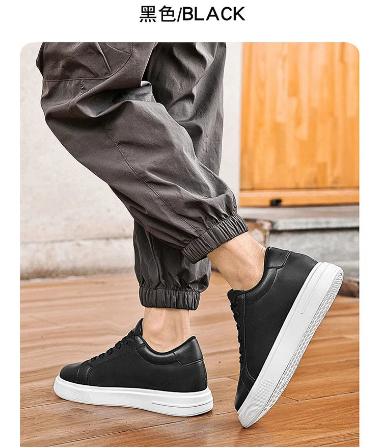 Fashion PU Leather Elevator Shoes for Men 6cm 8cm 10cm Invisible Height Increase White Sneakers Cortex Heightening Casual Shoes