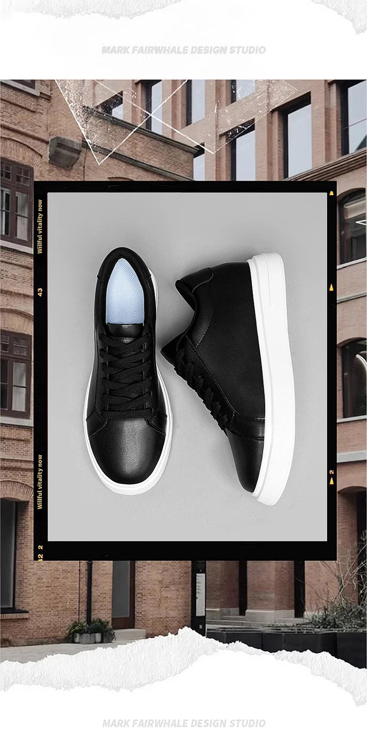 Men's invisible height increasing board shoes leather casual shoes white shoes tie youth white sports shoes