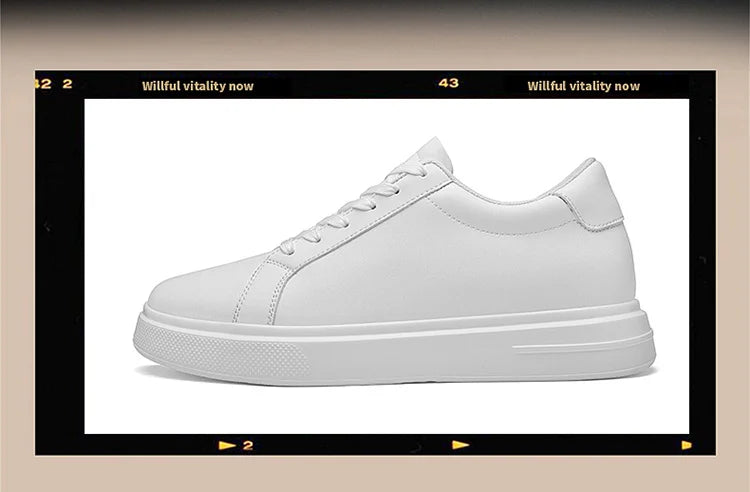 Men's invisible height increasing board shoes leather casual shoes white shoes tie youth white sports shoes