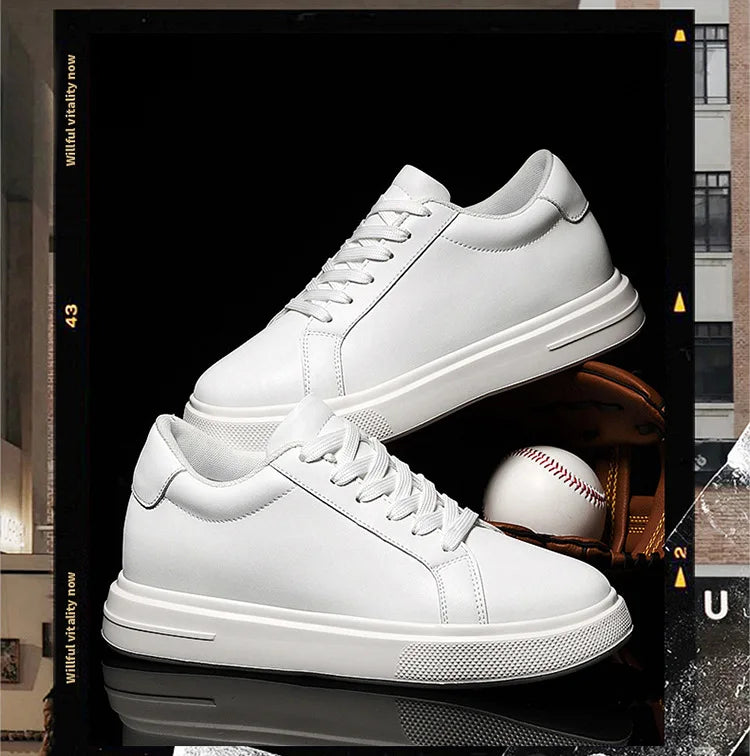 Fashion PU Leather Elevator Shoes for Men 6cm 8cm 10cm Invisible Height Increase White Sneakers Cortex Heightening Casual Shoes