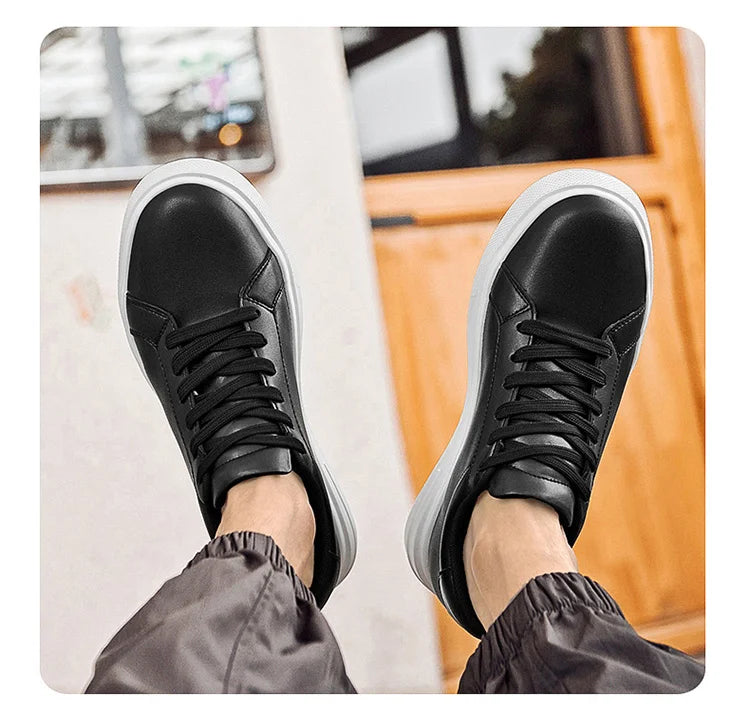 Men's invisible height increasing board shoes leather casual shoes white shoes tie youth white sports shoes