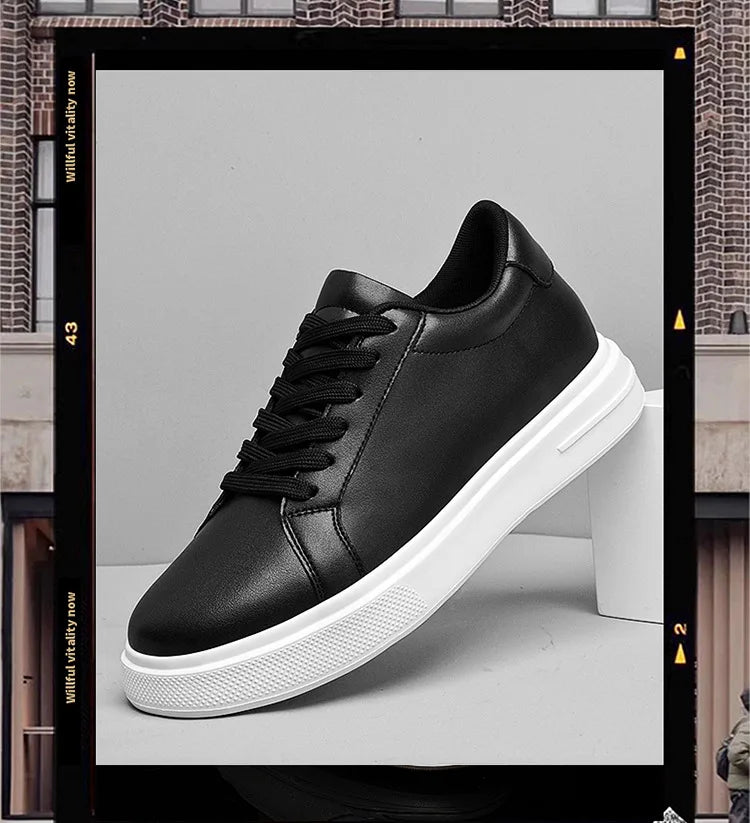 Fashion PU Leather Elevator Shoes for Men 6cm 8cm 10cm Invisible Height Increase White Sneakers Cortex Heightening Casual Shoes