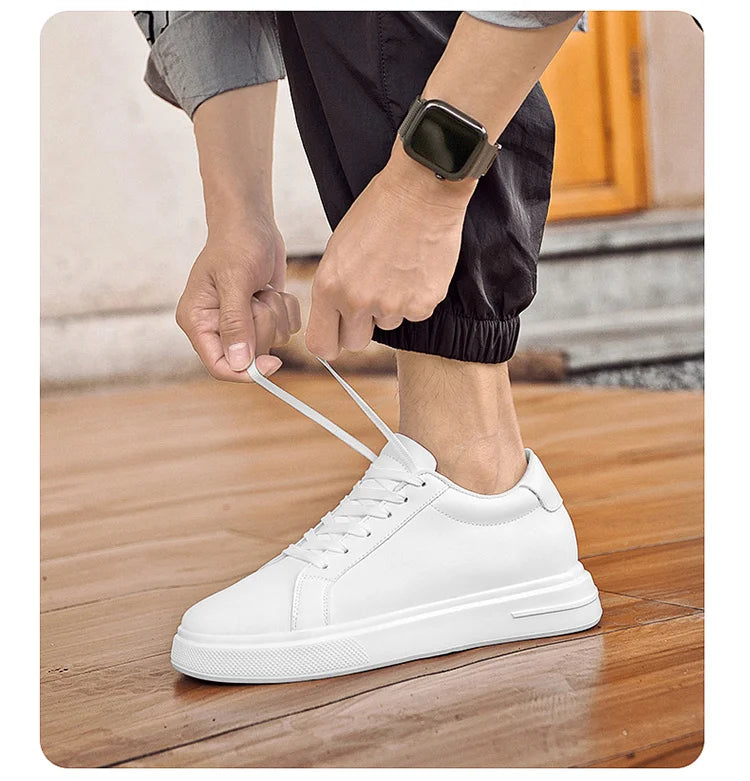 Men's invisible height increasing board shoes leather casual shoes white shoes tie youth white sports shoes