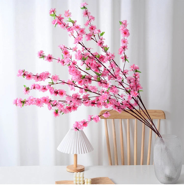 Artificial Peach Blossom Branch, Spring Plum Blossom, Silk Flower, Tree Decoration, Home, Wedding, DIY, 1 Pc, 3 Pcs, 5Pcs