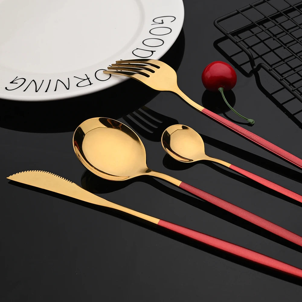30Pcs/Set Stainless Steel Dinner Black Gold Dinnerware Set Knife Fruit Fork Spoon Cutlery Set Kitchen Tableware Silverware Sets
