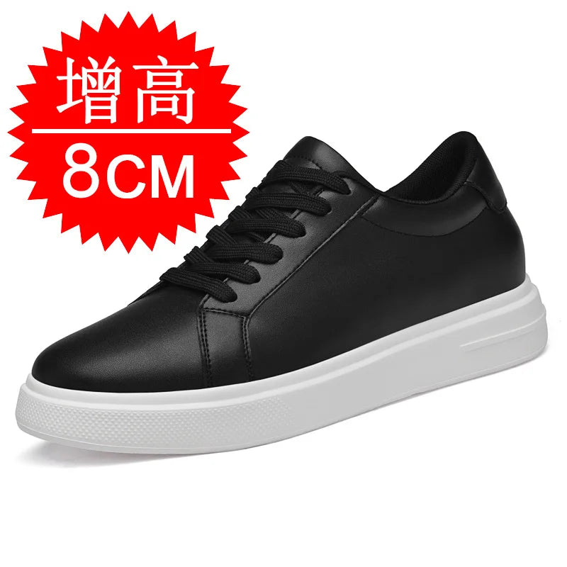 Fashion PU Leather Elevator Shoes for Men 6cm 8cm 10cm Invisible Height Increase White Sneakers Cortex Heightening Casual Shoes