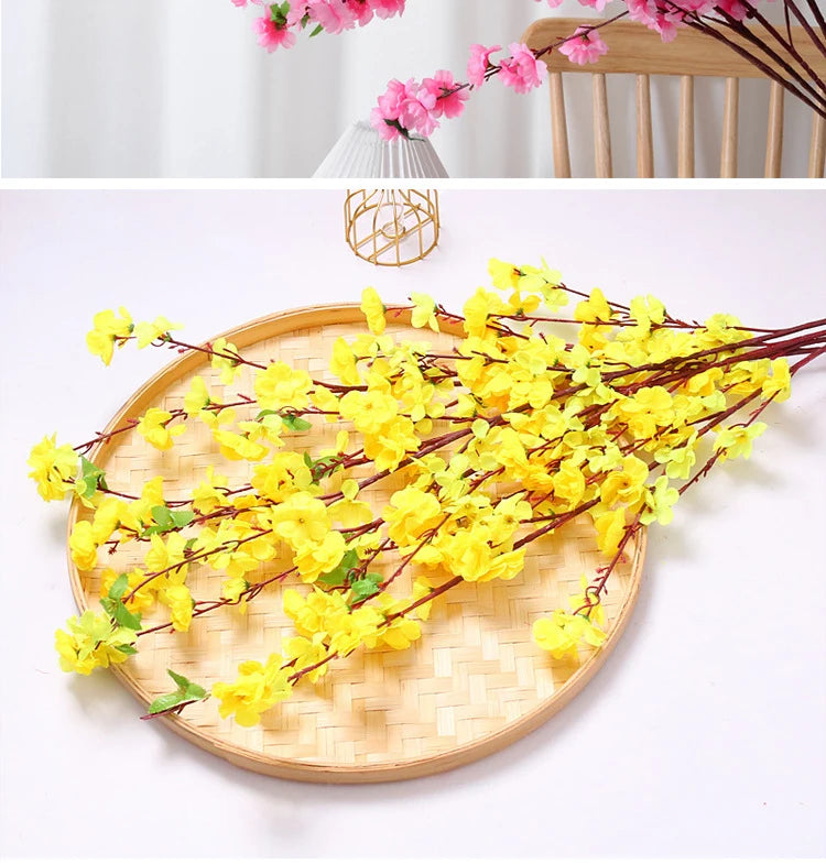 Artificial Peach Blossom Branch, Spring Plum Blossom, Silk Flower, Tree Decoration, Home, Wedding, DIY, 1 Pc, 3 Pcs, 5Pcs