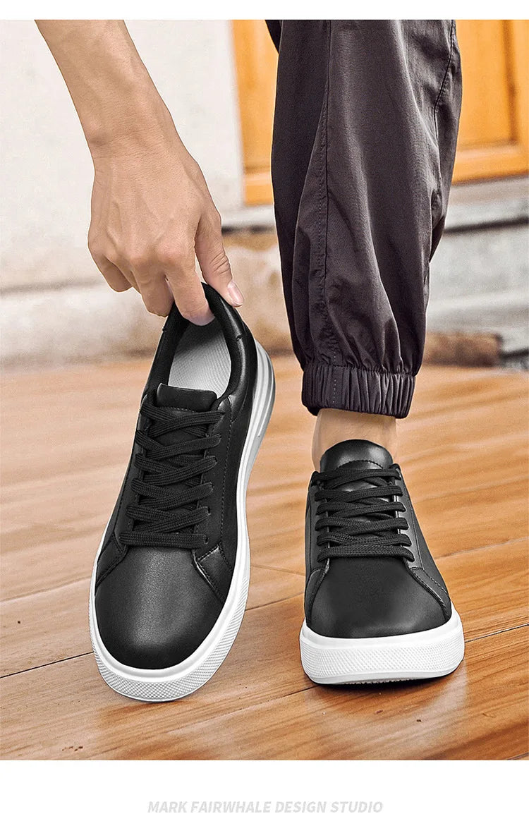 Fashion PU Leather Elevator Shoes for Men 6cm 8cm 10cm Invisible Height Increase White Sneakers Cortex Heightening Casual Shoes