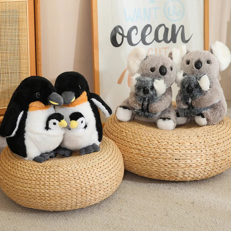 Artificial Creative Mother And Child Animal Plush Doll Koala Penguin Breeding Bag Plush Toy Birthday Gift For Boys And Girls
