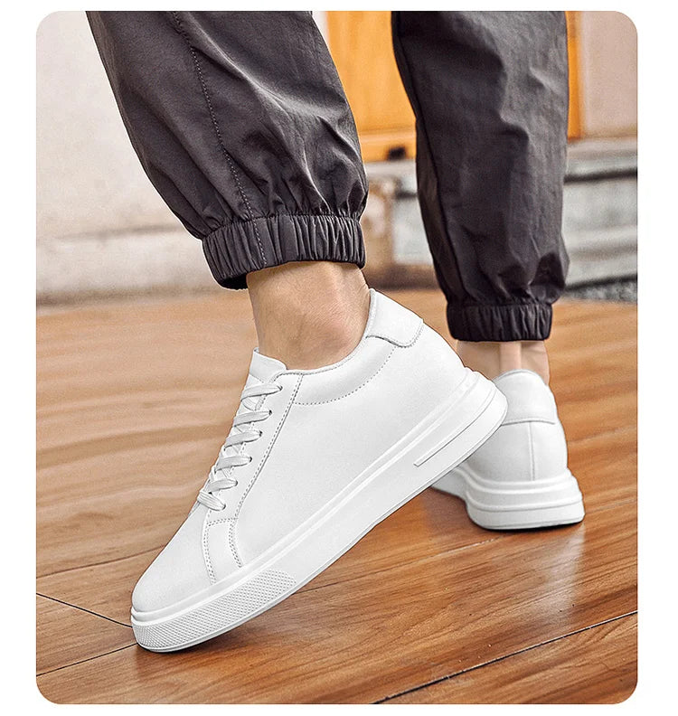 Men's invisible height increasing board shoes leather casual shoes white shoes tie youth white sports shoes
