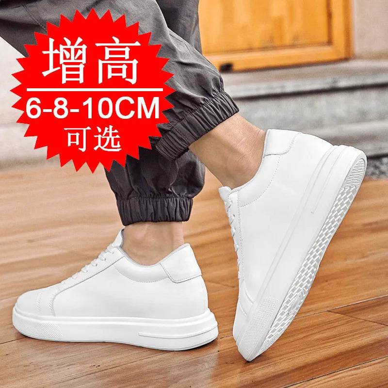 Fashion PU Leather Elevator Shoes for Men 6cm 8cm 10cm Invisible Height Increase White Sneakers Cortex Heightening Casual Shoes