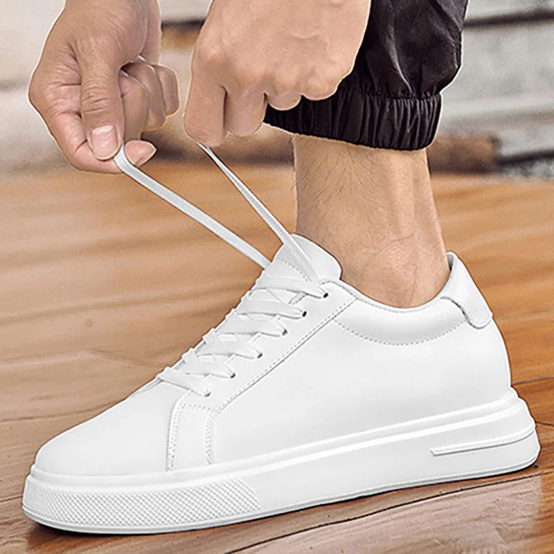 Men's invisible height increasing board shoes leather casual shoes white shoes tie youth white sports shoes