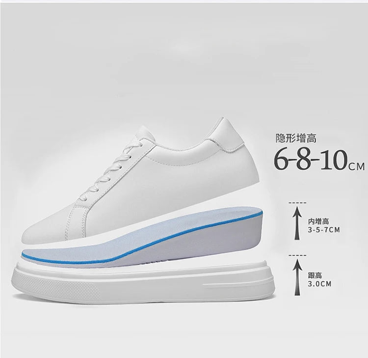 Men's invisible height increasing board shoes leather casual shoes white shoes tie youth white sports shoes