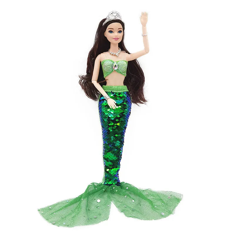 11 Inch Mermaid Doll Full Set Multi Joints Movable 30cm Height Doll with Sequin Skirt Suit Girls Dress Up Toys