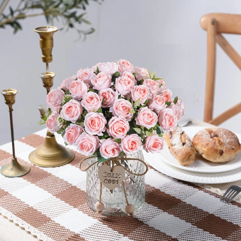 Artificial Flower Ten Head Silk White Rose Bundle Scrapbook Valentine Wedding Outdoor Garden Party Family Room Vase Decoration