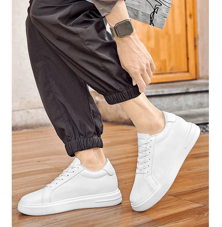 Fashion PU Leather Elevator Shoes for Men 6cm 8cm 10cm Invisible Height Increase White Sneakers Cortex Heightening Casual Shoes