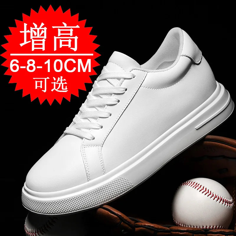 Fashion PU Leather Elevator Shoes for Men 6cm 8cm 10cm Invisible Height Increase White Sneakers Cortex Heightening Casual Shoes