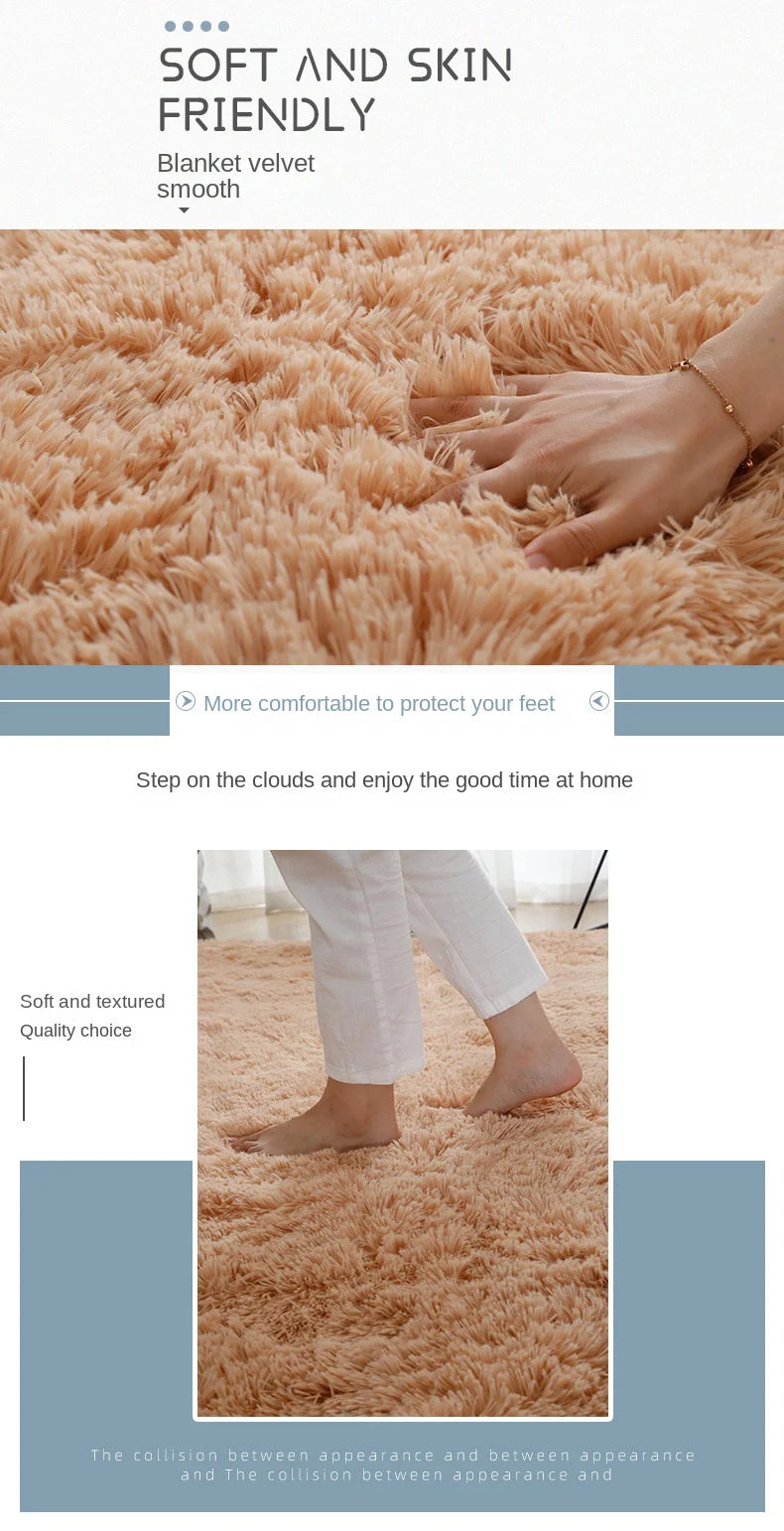 Solid Color Silk Wool Bedside Blanket for Girls Ins Bedroom Plush Carpet Silicone Non Slip Bottom Living Room Carpet  Cute Rug