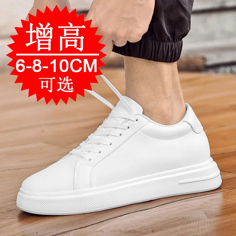 Fashion PU Leather Elevator Shoes for Men 6cm 8cm 10cm Invisible Height Increase White Sneakers Cortex Heightening Casual Shoes