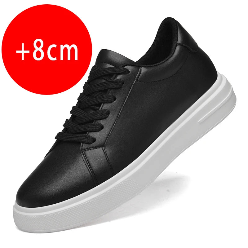 Men's invisible height increasing board shoes leather casual shoes white shoes tie youth white sports shoes