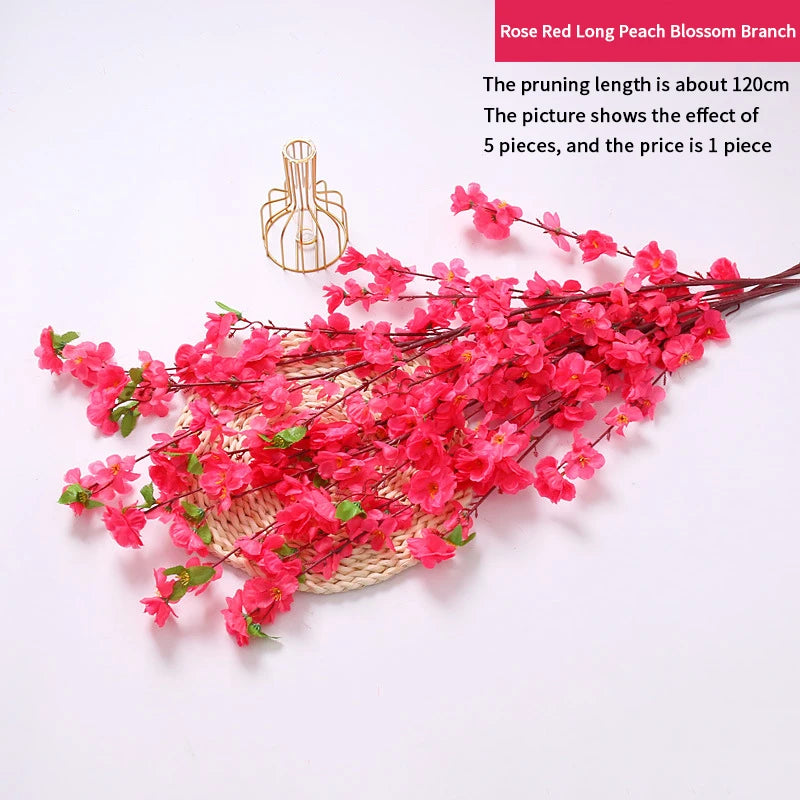 Artificial Peach Blossom Branch, Spring Plum Blossom, Silk Flower, Tree Decoration, Home, Wedding, DIY, 1 Pc, 3 Pcs, 5Pcs