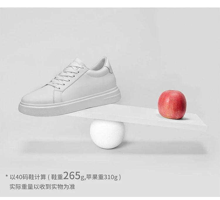 Men's invisible height increasing board shoes leather casual shoes white shoes tie youth white sports shoes