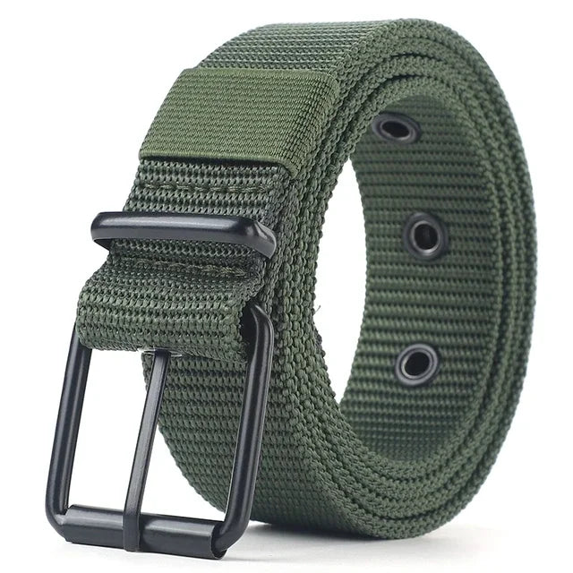 Men's Belt Porous Canvas Pin Buckle Leather Belt Outdoor Sports Belt Women's Trendy Eyelet Belt with Jeans Belt
