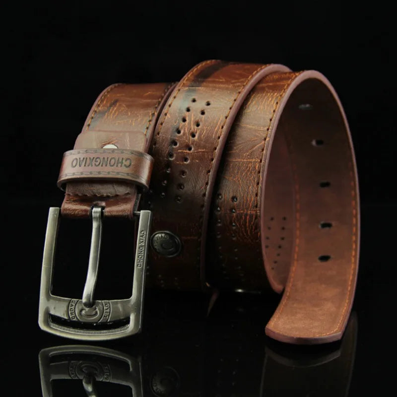 Men's Casual Belt Hollow Rivet Wide PU Leather Belt For New Fashion Strap Male High Quality Jeans Belt Punk Style