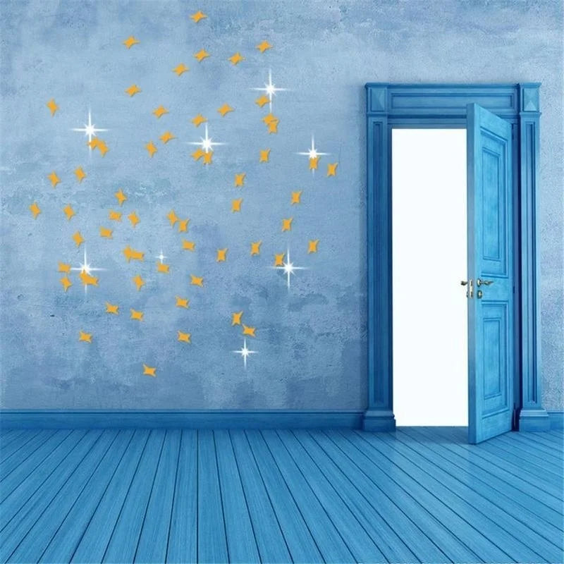 50Pcs Vogue Removable 3D Star Shape Mirror Effect Popular Home Decor Wall Art Decals Stickers