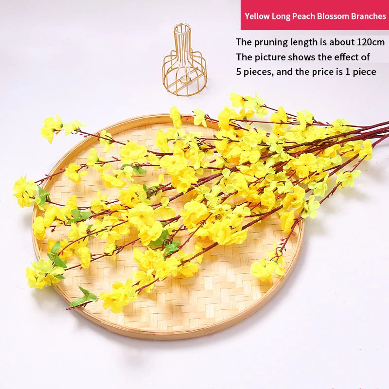 Artificial Peach Blossom Branch, Spring Plum Blossom, Silk Flower, Tree Decoration, Home, Wedding, DIY, 1 Pc, 3 Pcs, 5Pcs