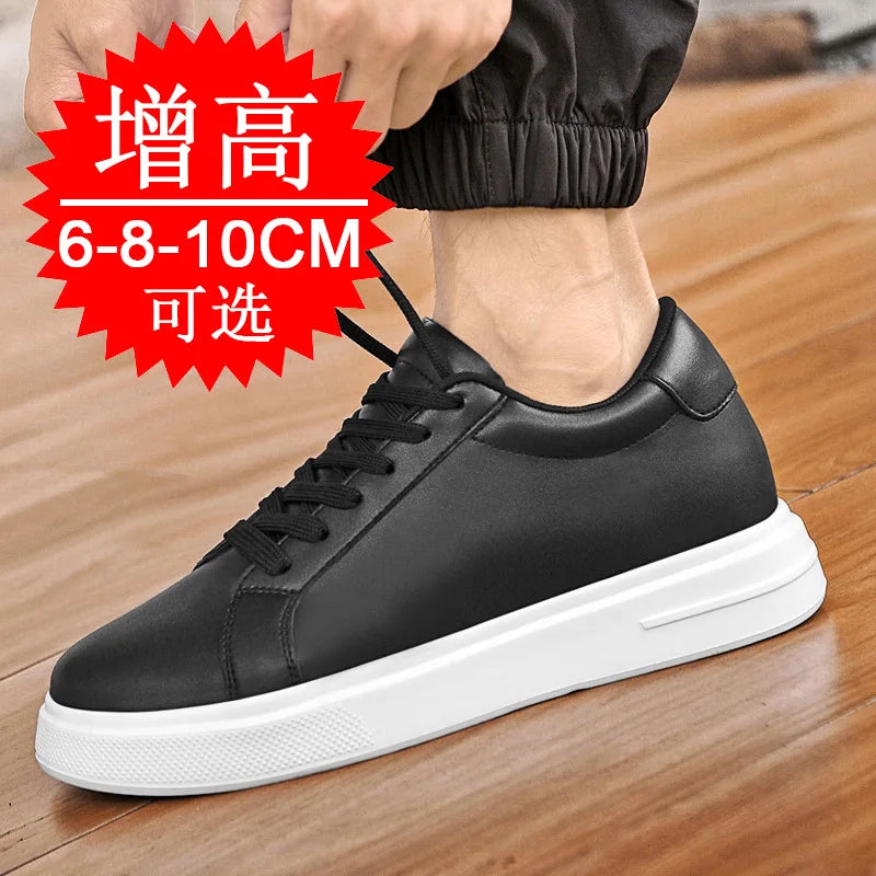 Fashion PU Leather Elevator Shoes for Men 6cm 8cm 10cm Invisible Height Increase White Sneakers Cortex Heightening Casual Shoes