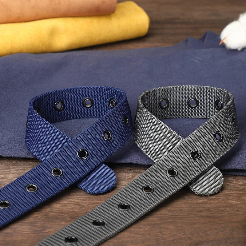 Men's Belt Porous Canvas Pin Buckle Leather Belt Outdoor Sports Belt Women's Trendy Eyelet Belt with Jeans Belt