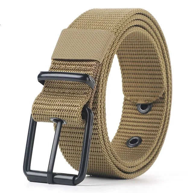 Men's Belt Porous Canvas Pin Buckle Leather Belt Outdoor Sports Belt Women's Trendy Eyelet Belt with Jeans Belt