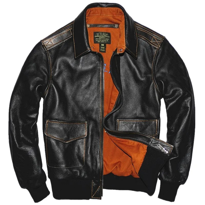 A2 Air Force Flight Leather Jaet Men's Slim Fit ort Sle Top Layer Cowhide Genuine Leather Clothing Faionable Streetwear