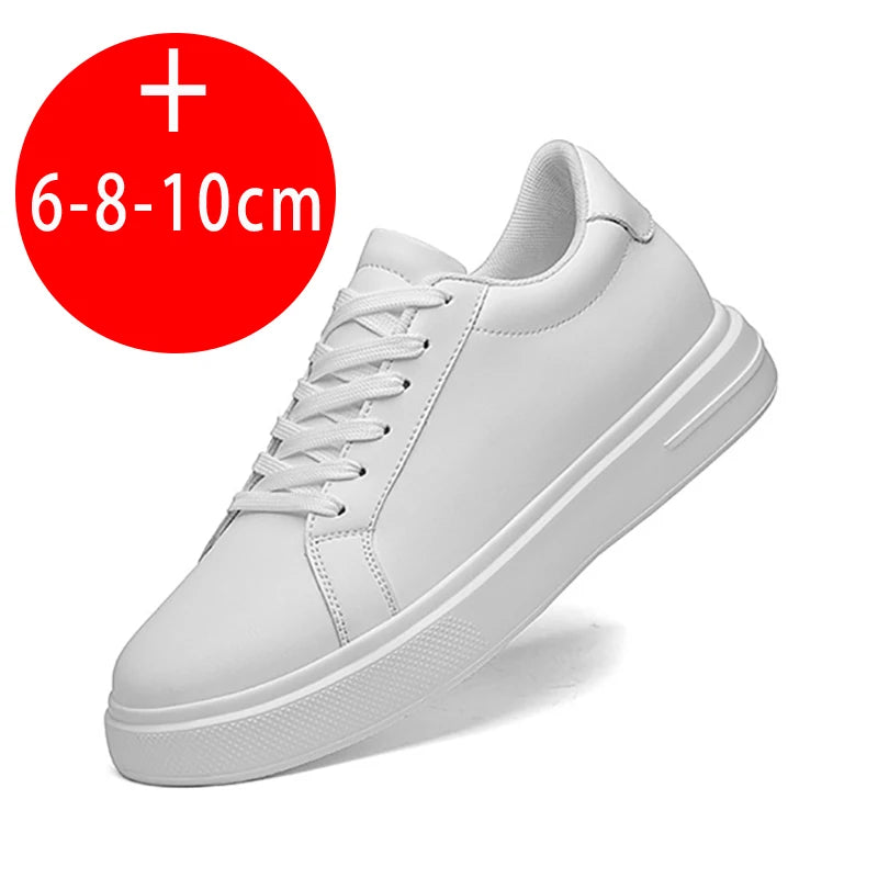 Men's invisible height increasing board shoes leather casual shoes white shoes tie youth white sports shoes