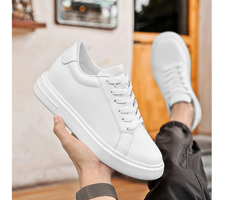 Fashion PU Leather Elevator Shoes for Men 6cm 8cm 10cm Invisible Height Increase White Sneakers Cortex Heightening Casual Shoes