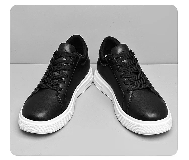 Men's invisible height increasing board shoes leather casual shoes white shoes tie youth white sports shoes