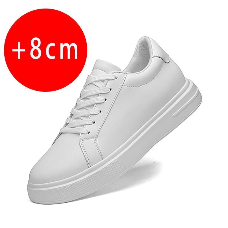 Men's invisible height increasing board shoes leather casual shoes white shoes tie youth white sports shoes
