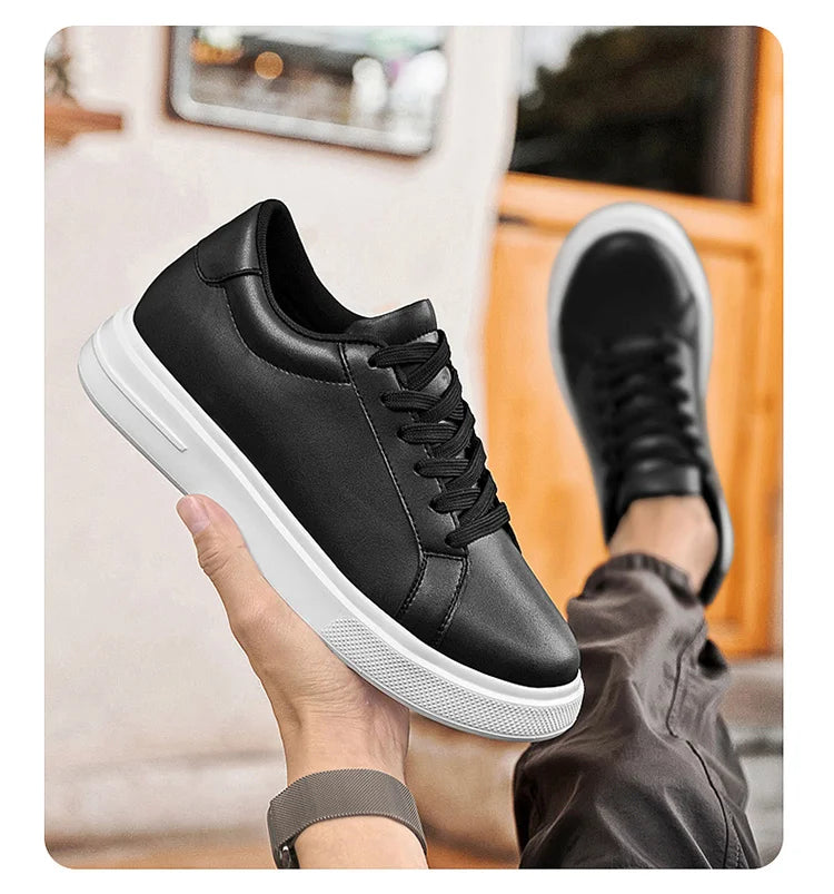 Men's invisible height increasing board shoes leather casual shoes white shoes tie youth white sports shoes