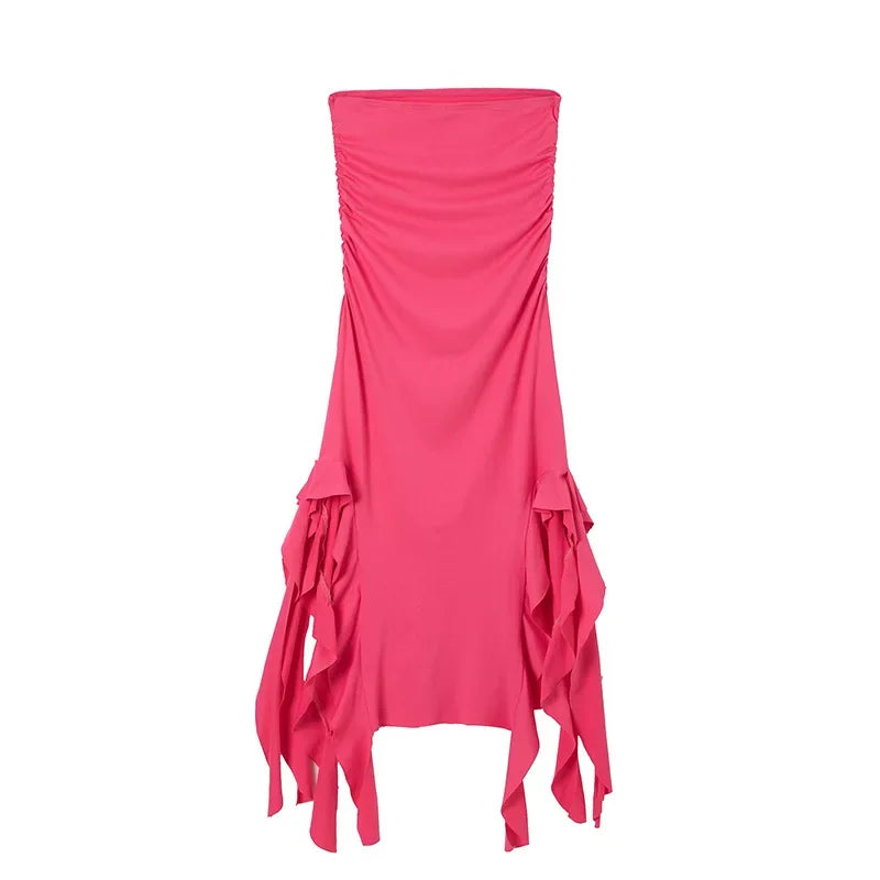 Fashionable Trendy Spring Summer 2024 Euro-american Style Women's Clothing New Off-shoulder Strapless Slimming Dress