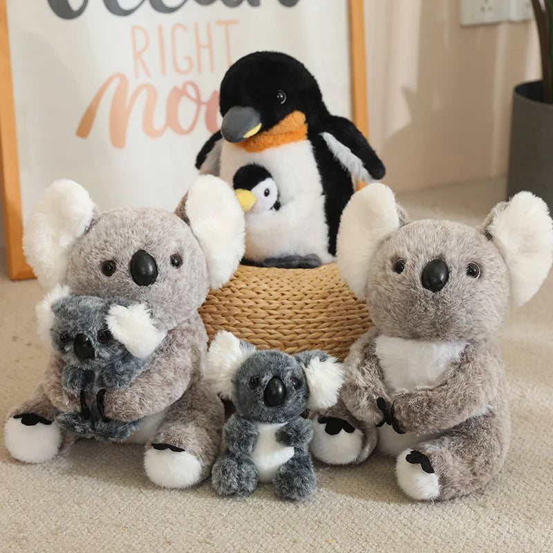 Artificial Creative Mother And Child Animal Plush Doll Koala Penguin Breeding Bag Plush Toy Birthday Gift For Boys And Girls